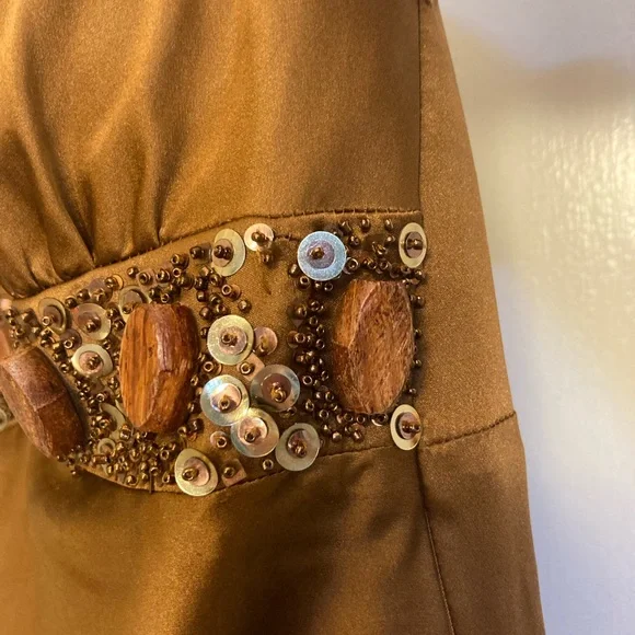 Y2K Brown Silk Halter Tank Top- Beaded, Vintage - Picture 7 of 8